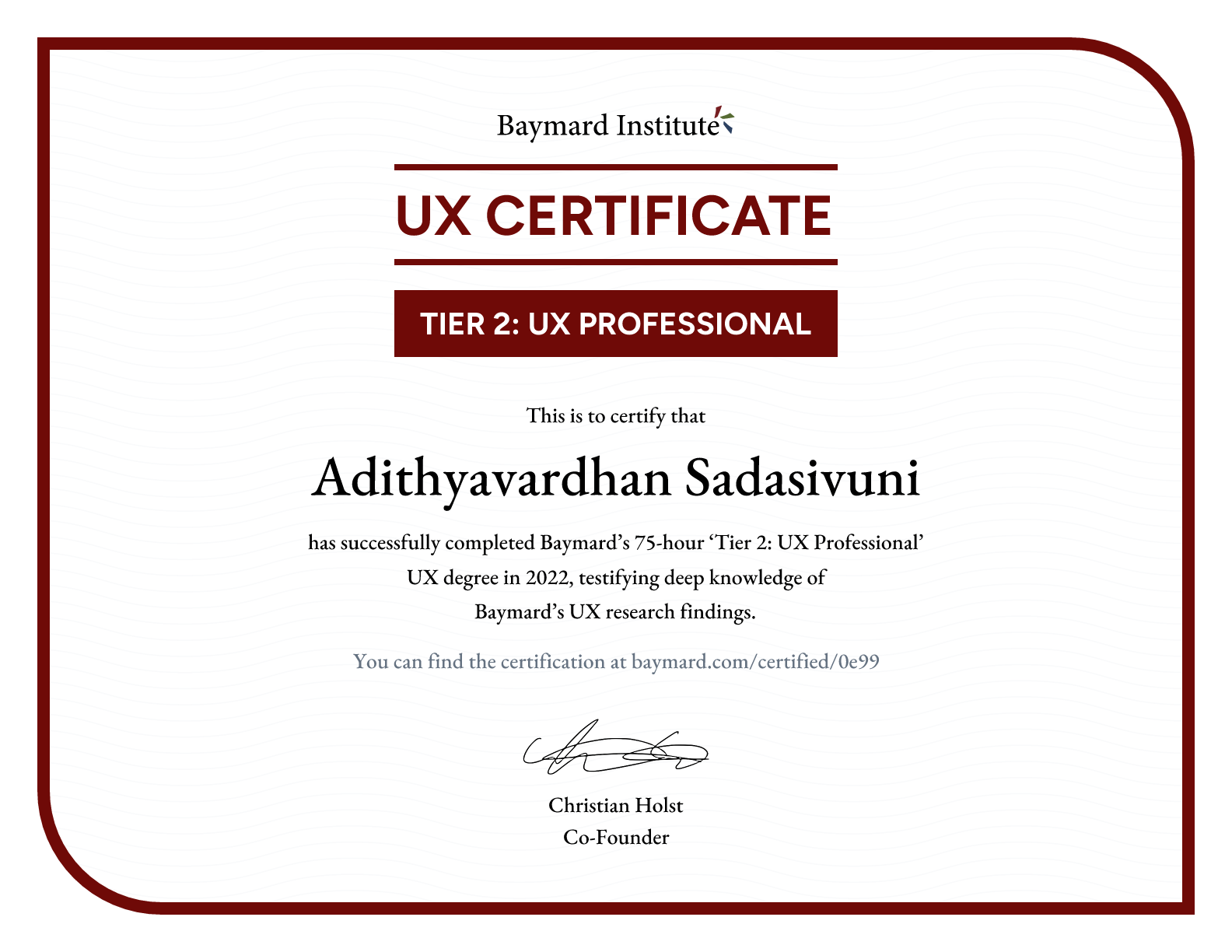 Adithyavardhan Sadasivuni’s certificate