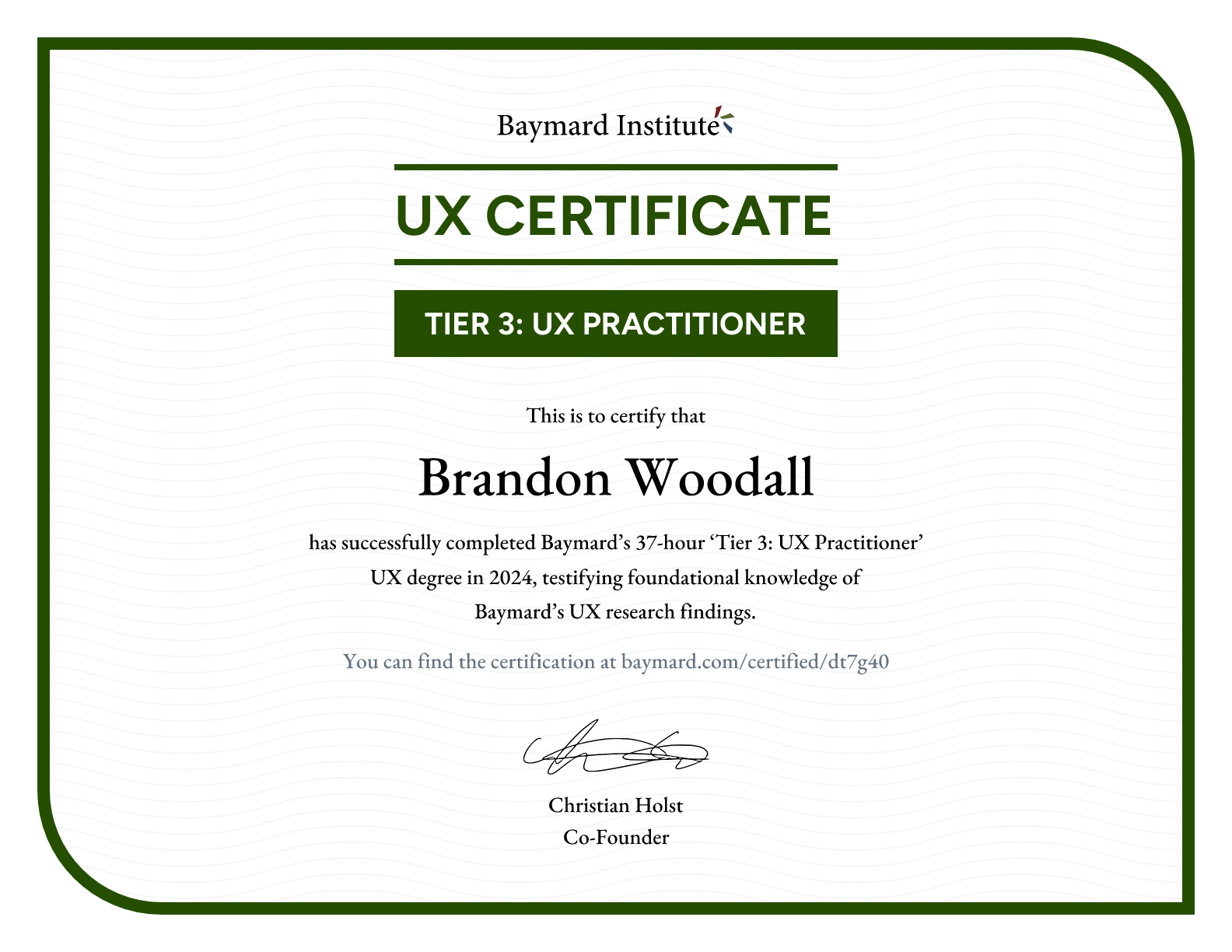 Brandon Woodall’s certificate