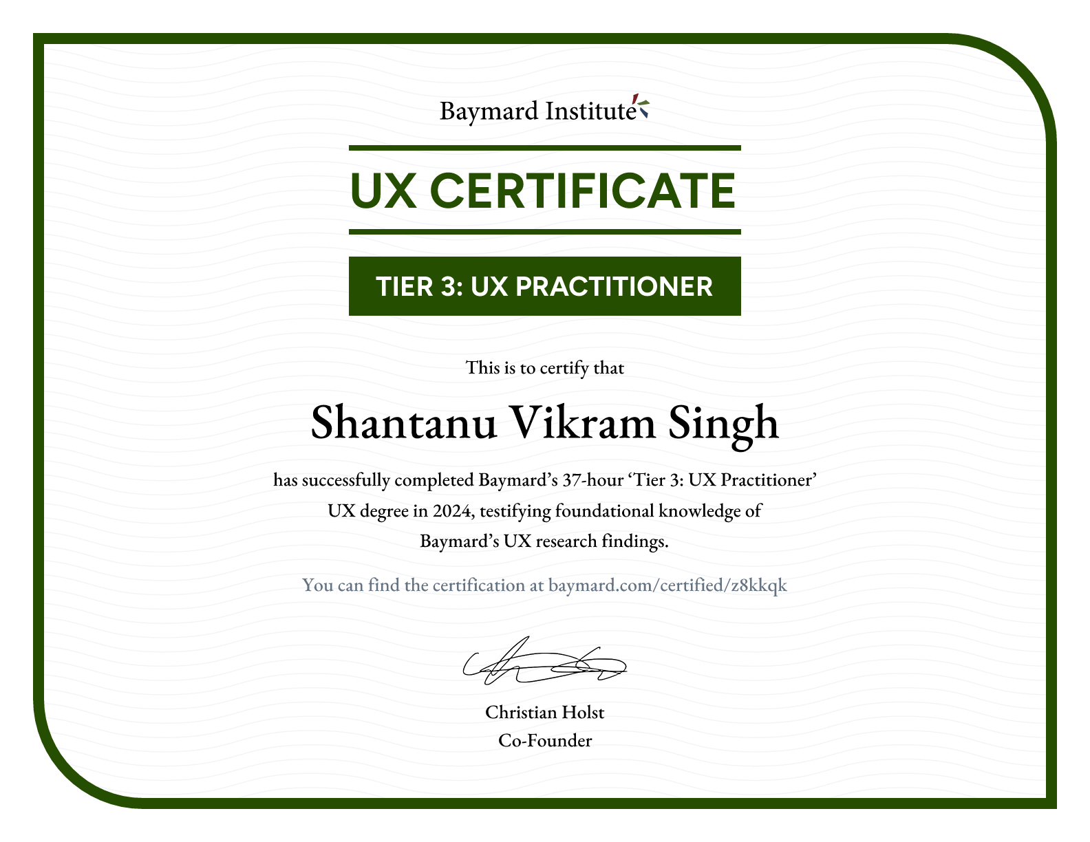 Shantanu Vikram Singh’s certificate